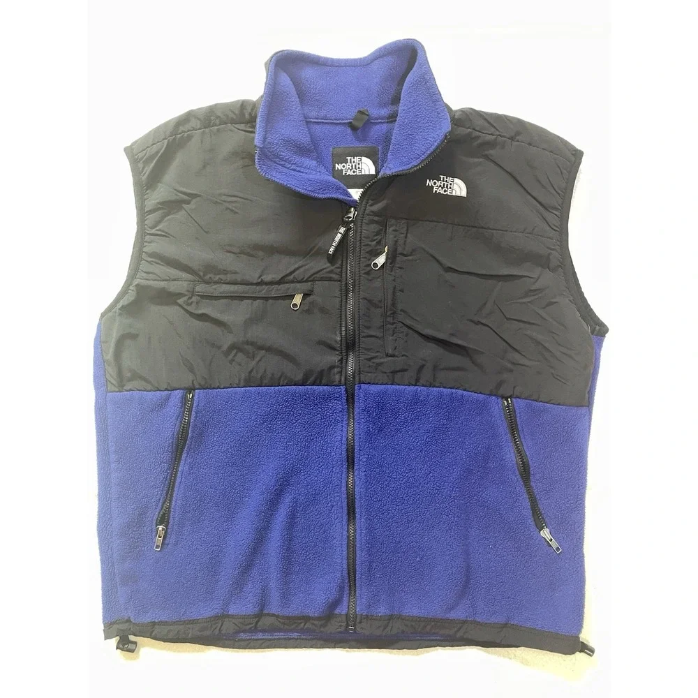 Vintage North Face Denali Vest Men's Size XL Black Blue USA Fleece Zip‎ Pockets
